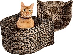 THE LICKER STORE Felix Cat-Shaped Hand Woven Water Hyacinth Cat Toy Organizer Baskets, Brown, 2 count
