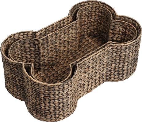 Show full view: THE LICKER STORE Digby Bone-Shaped Large Hand Woven Water Hyacinth Dog Toy Organizer Baskets, Brown, 2 count slide 7 of 8