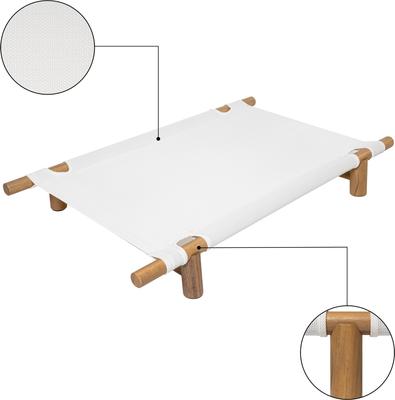 Show full view: THE LICKER STORE Chester 32-in Modern Minimalist Wood Frame Elevated Outdoor Dog Bed, Snow/Light Teak slide 5 of 7