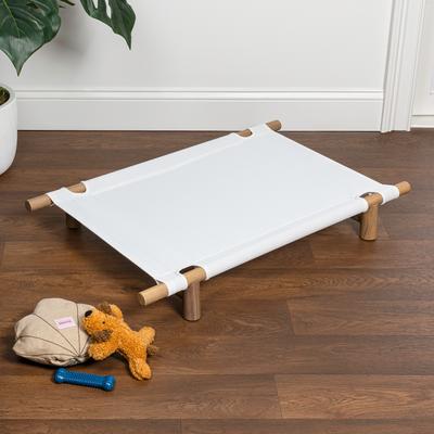 Show full view: THE LICKER STORE Chester 32-in Modern Minimalist Wood Frame Elevated Outdoor Dog Bed, Snow/Light Teak slide 2 of 7