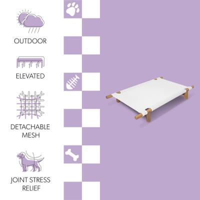 Show full view: THE LICKER STORE Chester 32-in Modern Minimalist Wood Frame Elevated Outdoor Dog Bed, Snow/Light Teak slide 3 of 7