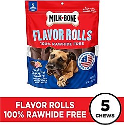 Milk-Bone Flavor Rolls Beefy Cheesy, Yes Please-y! Rawhide Free with Beef Dog Chew Treats, 5 count slide 2 of 7