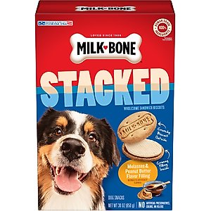 Milk-Bone Stacked Biscuits Molasses & Peanut Butter Flavor Dog Treats, 30-oz box