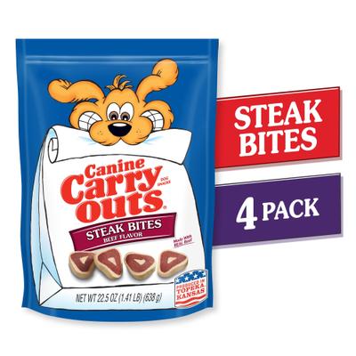 Show full view: Canine Carry Outs Steak Bites Beef Flavor Dog Treats, 22.5-oz bag, case of 4 slide 3 of 9