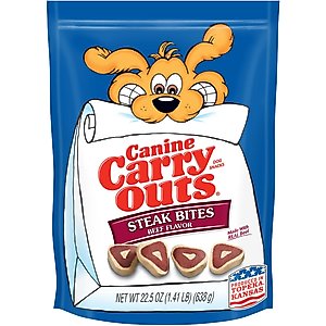 Canine Carry Outs Steak Bites Beef Flavor Dog Treats, 22.5-oz bag, case of 4
