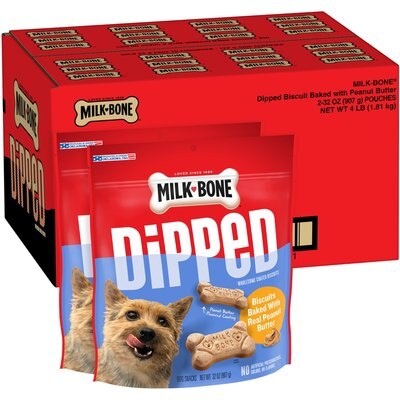 Milk-Bone Milk-Bone Peanut Buttery Dipped Dog Biscuits with Jif Peanut Butter Dog Treats, 32-oz bag, case of 2