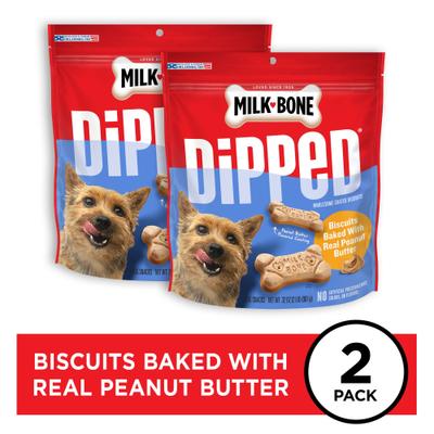 Show full view: Milk-Bone Dipped Biscuits Baked with Real Peanut Butter Dog Treats, 32-oz bag, case of 2 slide 3 of 11