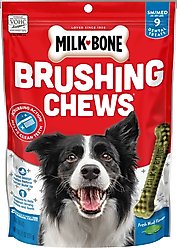 Milk-Bone Fresh Breath Brushing Chews Small/Medium Mint Flavor Daily Dental Dog Treats, 9 count