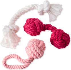 Pet Passion Christmas Brady Braided Rope Dog Tug Toy, 3 count, Pink Ombre