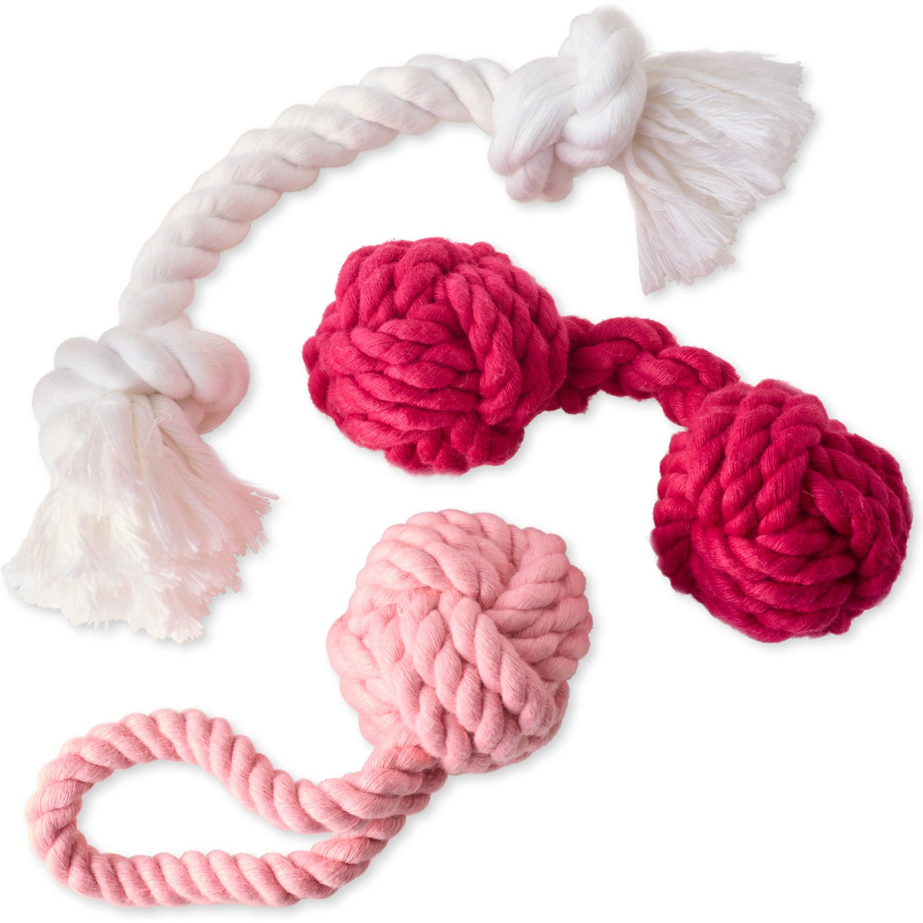 Pet Passion Christmas Brady Braided Rope Dog Tug Toy, 3 count, Pink Ombre