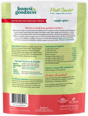 Show full view: Honest To Goodness Plant Snacks Howliday Apple Spice Recipe Dog Treats, 4-oz bag slide 3 of 8