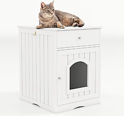 Yafylly Furniture Style Nightstand Cabinet Hidden Cat Litter Box, White, Medium