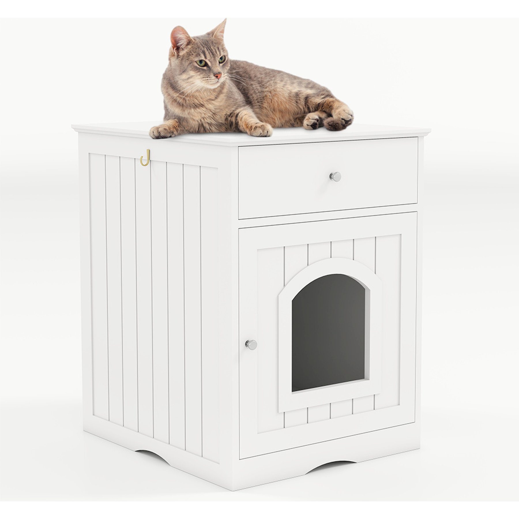 Yafylly Furniture Style Nightstand Cabinet Hidden Cat Litter Box, White, Medium