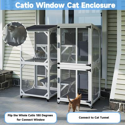 Show full view: Yafylly Catio Wooden Outdoor Wheeled Cat House, Medium, Gray slide 7 of 7
