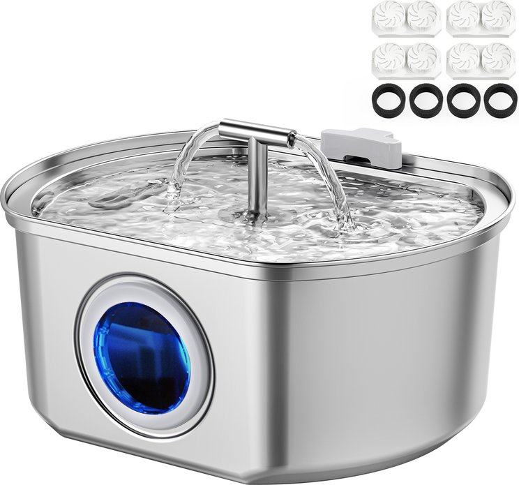 Neareal VB-01 Stainless Steel Automatic Cat Water Fountain with 4 Filters & 4 Sponge, 108 OZ