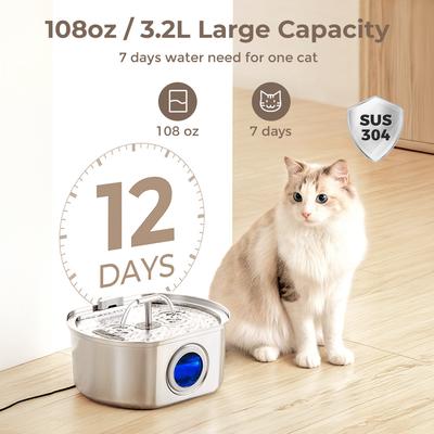 Show full view: Neareal VB-01 Stainless Steel Automatic Cat Water Fountain with 4 Filters & 4 Sponge, 108-oz slide 2 of 9