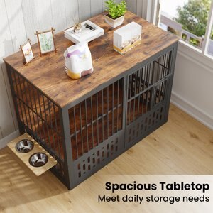 Yafylly Indoor Heavy Duty Double Door Dog Crate, Large, Rustic Brown