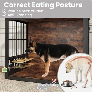 Yafylly Indoor Heavy Duty Double Door Dog Crate, Large, Rustic Brown