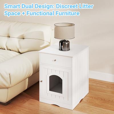 Show full view: Yafylly Furniture Style Nightstand Cabinet Hidden Cat Litter Box, White, Medium slide 3 of 8