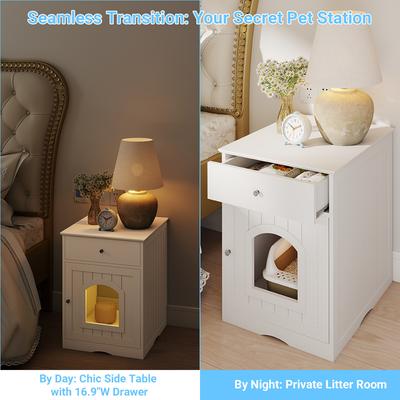 Show full view: Yafylly Furniture Style Nightstand Cabinet Hidden Cat Litter Box, White, Medium slide 8 of 8