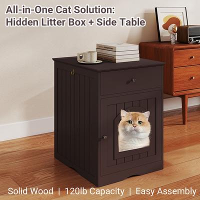 Show full view: Yafylly Furniture Style Nightstand Cabinet Hidden Cat Litter Box, Brown, Medium slide 3 of 9