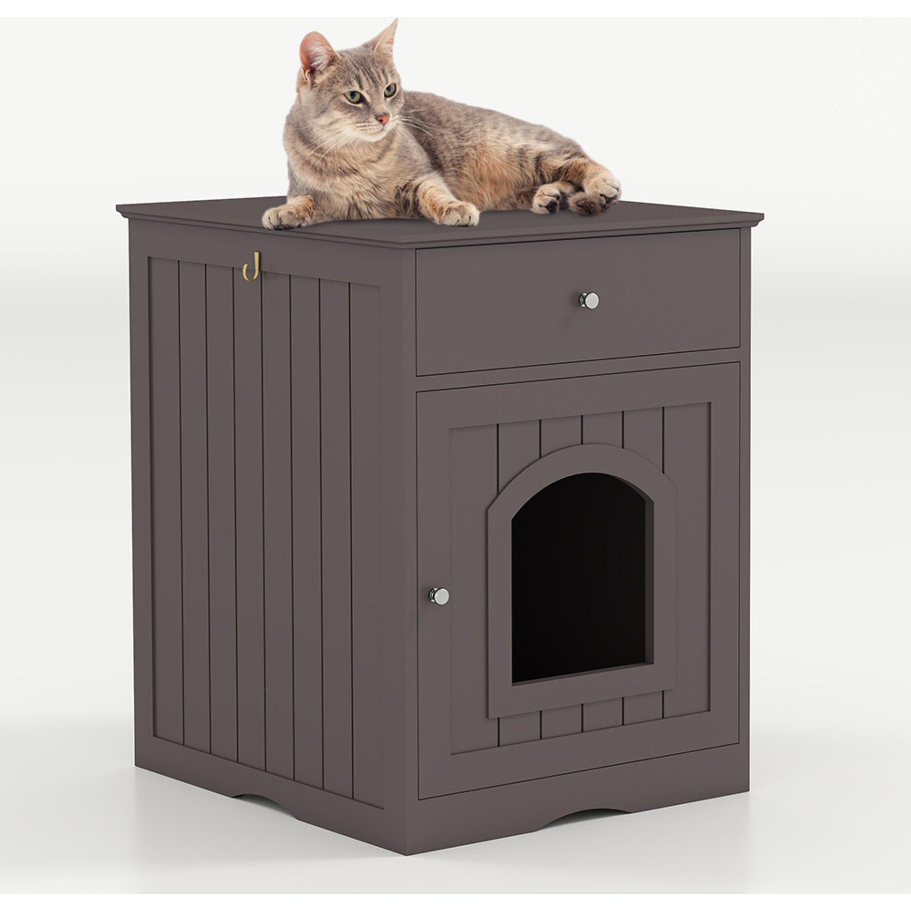 Yafylly Furniture Style Nightstand Cabinet Hidden Cat Litter Box, Brown, Medium