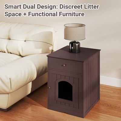 Show full view: Yafylly Furniture Style Nightstand Cabinet Hidden Cat Litter Box, Brown, Medium slide 4 of 9