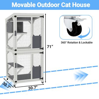 Show full view: Yafylly Catio Wooden Outdoor Wheeled Cat House, Medium, Gray slide 2 of 7