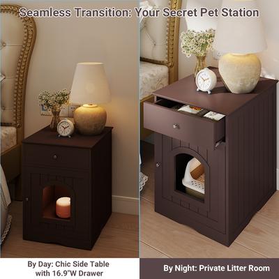 Show full view: Yafylly Furniture Style Nightstand Cabinet Hidden Cat Litter Box, Brown, Medium slide 9 of 9