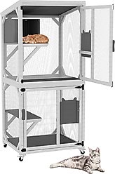 Yafylly Catio Wooden Outdoor Wheeled Cat House, Medium, Gray