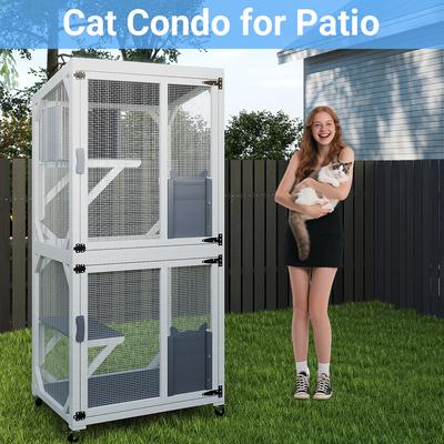 Show full view: Yafylly Catio Wooden Outdoor Wheeled Cat House, Medium, Gray slide 6 of 7