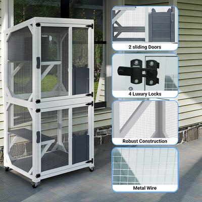 Show full view: Yafylly Catio Wooden Outdoor Wheeled Cat House, Medium, Gray slide 4 of 7