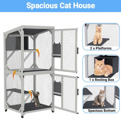 Show full view: Yafylly Catio Wooden Outdoor Wheeled Cat House, Medium, Gray slide 3 of 7