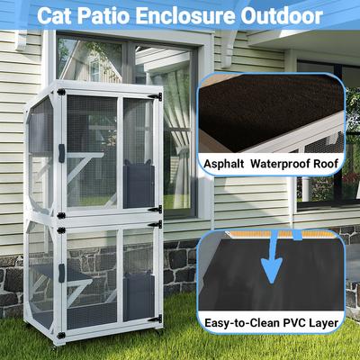 Show full view: Yafylly Catio Wooden Outdoor Wheeled Cat House, Medium, Gray slide 5 of 7