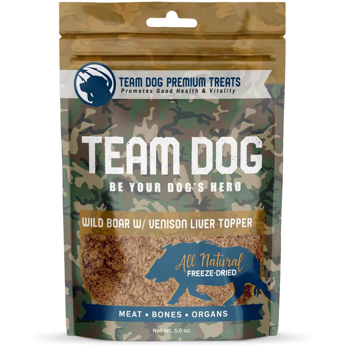 Team Dog Wild Boar with Venison Liver Topper Freeze-Dried Dog Treats, 5-oz bag