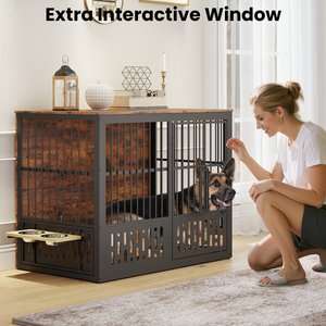 Yafylly Indoor Heavy Duty Double Door Dog Crate, Large, Rustic Brown