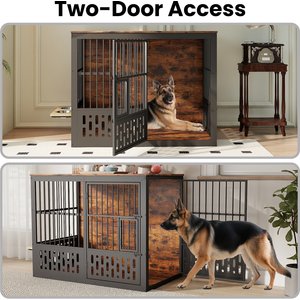 Yafylly Indoor Heavy Duty Double Door Dog Crate, Large, Rustic Brown