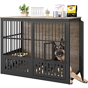 Yafylly Indoor Heavy Duty Double Door Dog Crate, Large, Grey
