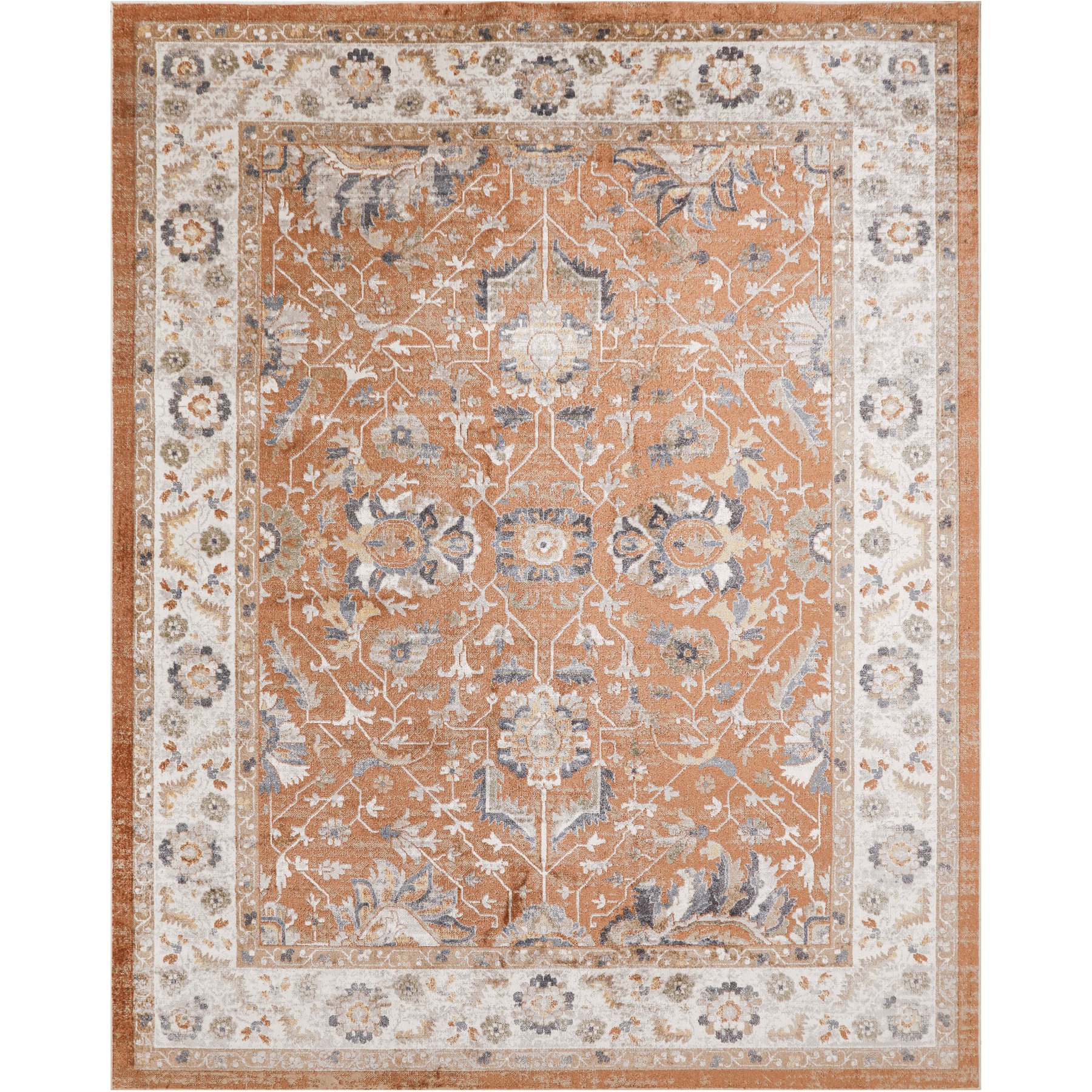 Nourison Astra Machine Washable ASW20 Floral Area Rug, Rust Ivory, 94 x 120-in