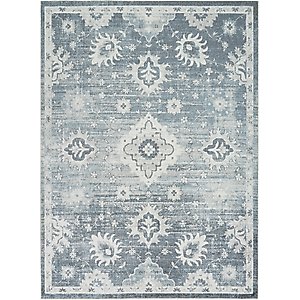 Nourison Astra Machine Washable ASW19 Floral Area Rug, Denim, 63 x 84-in