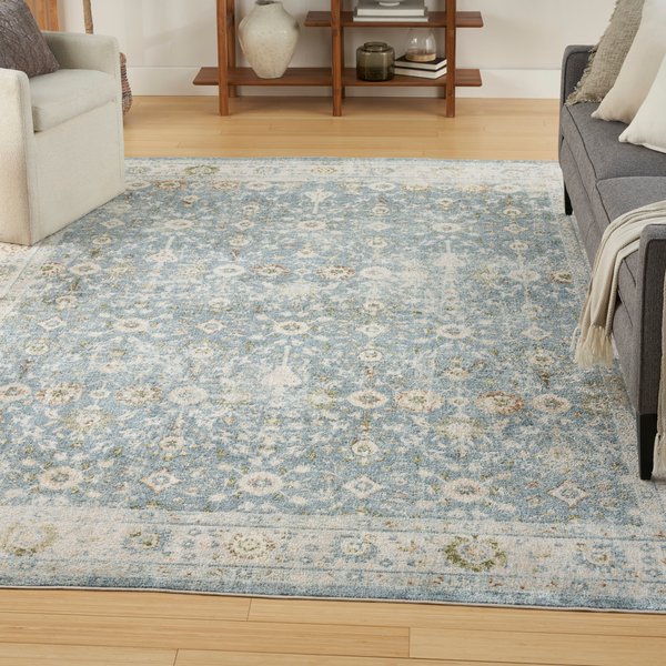 Show full view: Nourison Astra Machine Washable ASW16 Floral Area Rug, Teal Beige, 94 x 120-in slide 7 of 9
