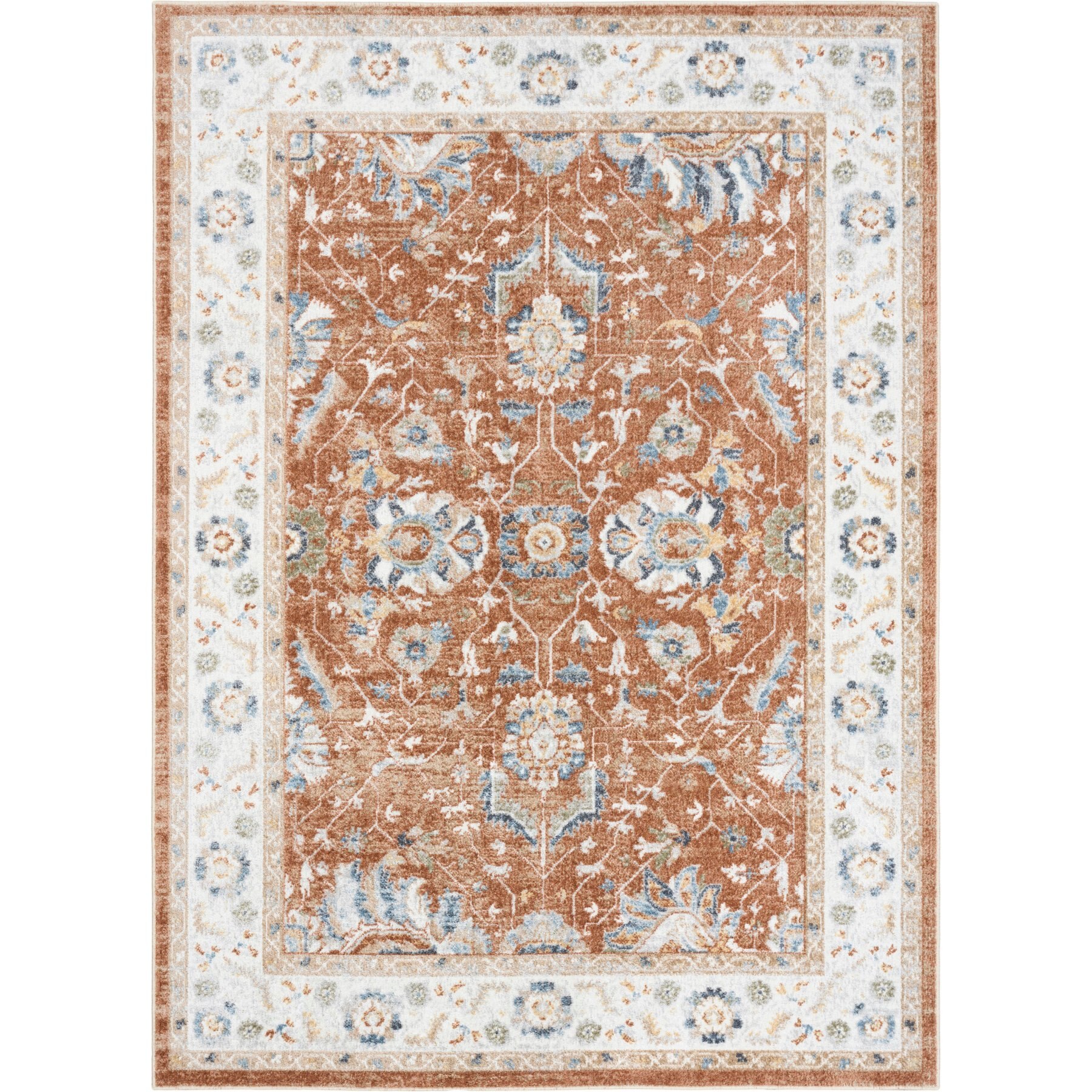 Nourison Astra Machine Washable ASW20 Floral Area Rug, Rust Ivory, 63 x 84-in