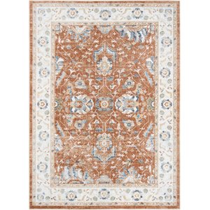 Nourison Astra Machine Washable ASW20 Floral Area Rug, Rust Ivory, 63 x 84-in
