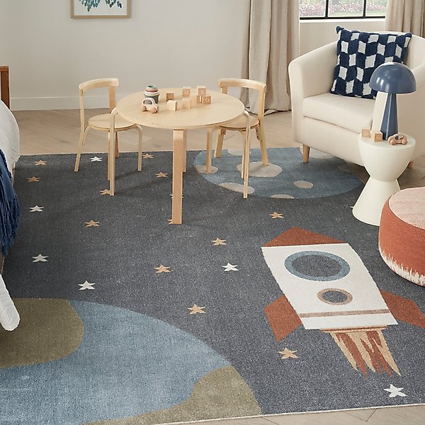 Show full view: Nourison Astra Machine Washable ASW06 Graphic Area Rug, Sky Blue, 94 x 120-in slide 7 of 9