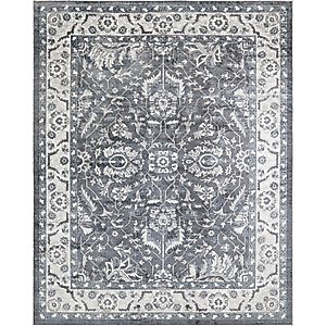 Nourison Astra Machine Washable ASW20 Floral Area Rug, Slate, 94 x 120-in