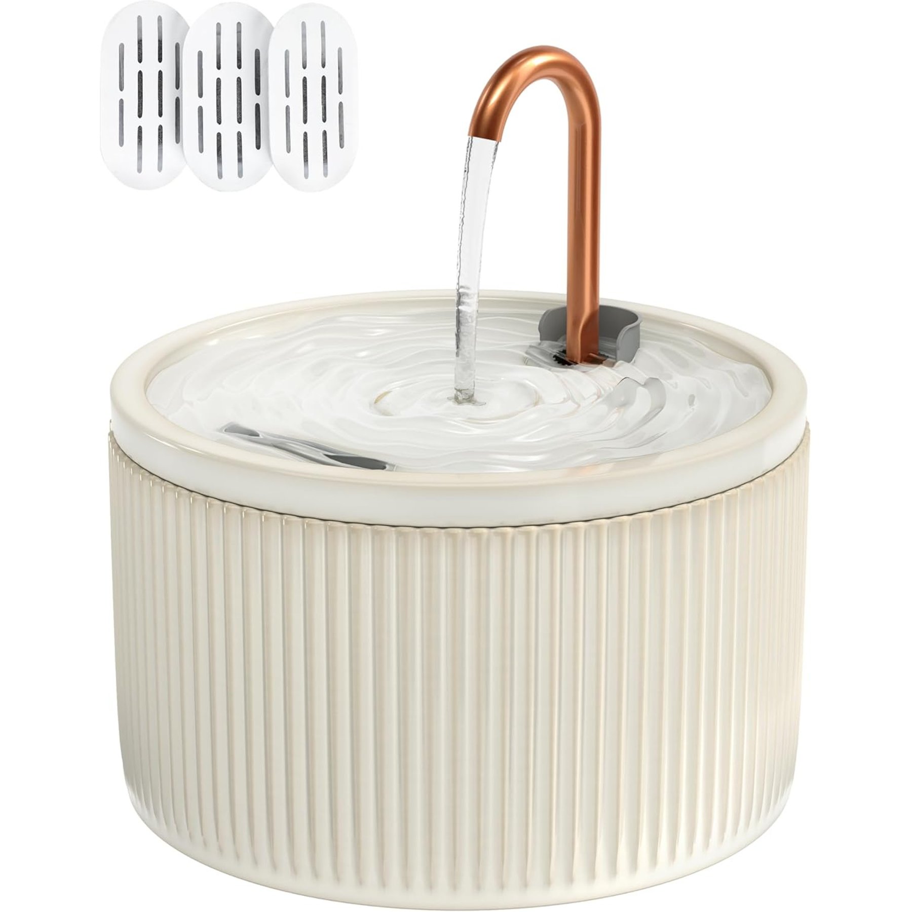 EOX Ceramic with Copper Faucet Dog & Cat Water Fountain, Beige, 71-oz