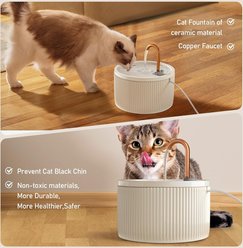 EOX Ceramic with Copper Faucet Dog & Cat Water Fountain, Beige, 71-oz slide 2 of 6