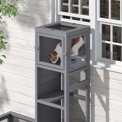 Show full view: Coziwow Configurable Window Catio Wooden Cat Tunnel Exercise Playpen with Platforms, Dark Gray, 45.67-in slide 9 of 9
