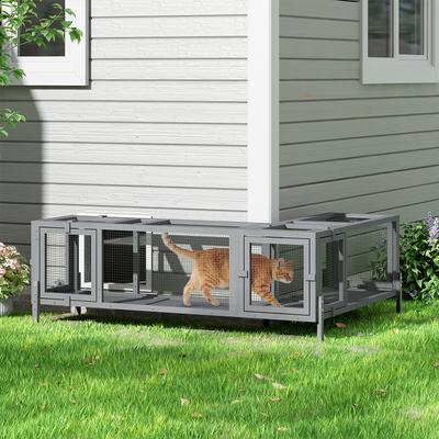 Show full view: Coziwow Configurable Window Catio Wooden Cat Tunnel Exercise Playpen with Platforms, Dark Gray, 45.67-in slide 3 of 9