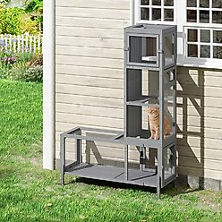 Coziwow Configurable Window Catio Wooden Cat Tunnel Exercise Playpen with Platforms, Dark Gray, 45.67-in